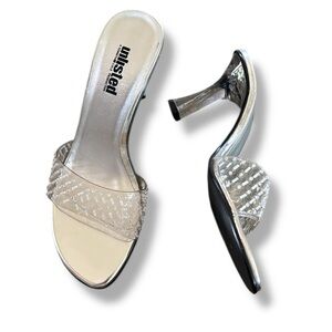 Deadstock Y2K Unlisted Silver Heels with Clear Strap and Lucite Heel sandals 8.5